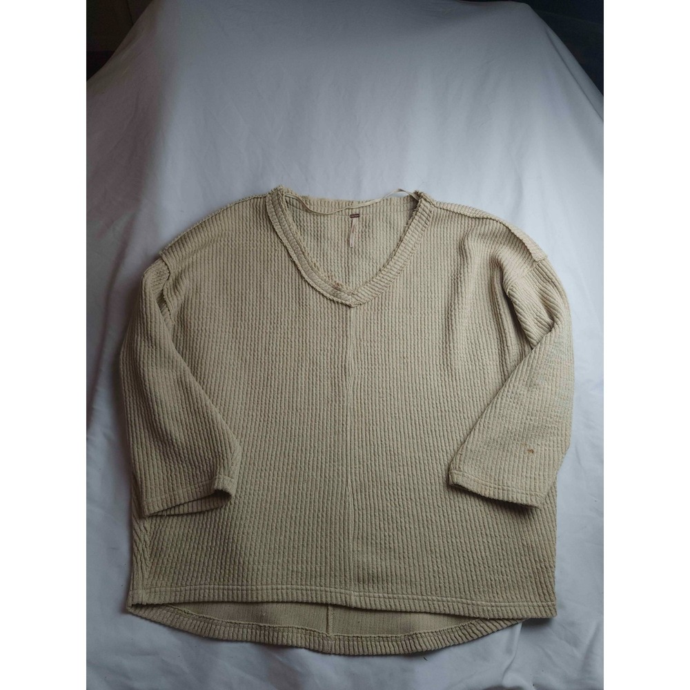 Free People Pullover Sweater Womens Small Beige Knit Boho Hygge Autumn Cabincore